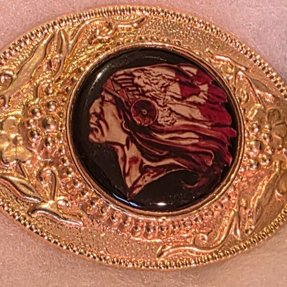 Vintage Metal Belt Buckle, Nice Brass Native Design, Man, Nice Western Design - Picture 1 of 4
